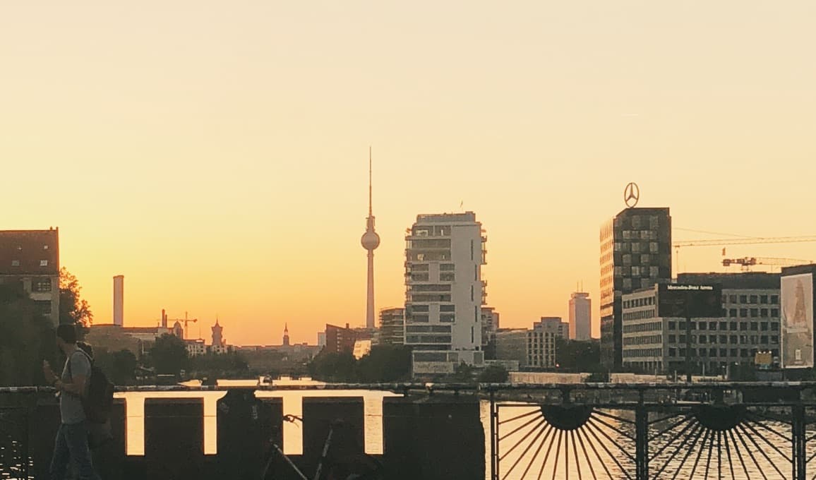 Berlin skyline and television tower at sunset