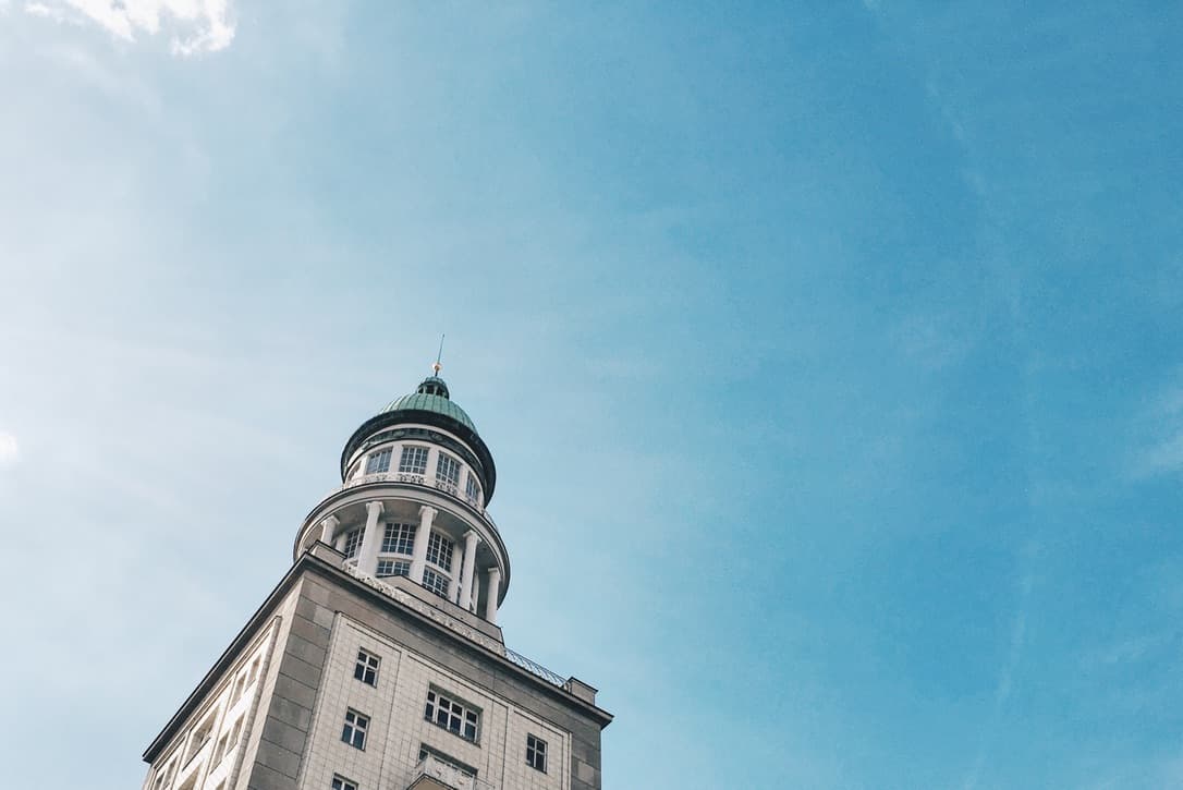 A stone tower against a clear blue sky