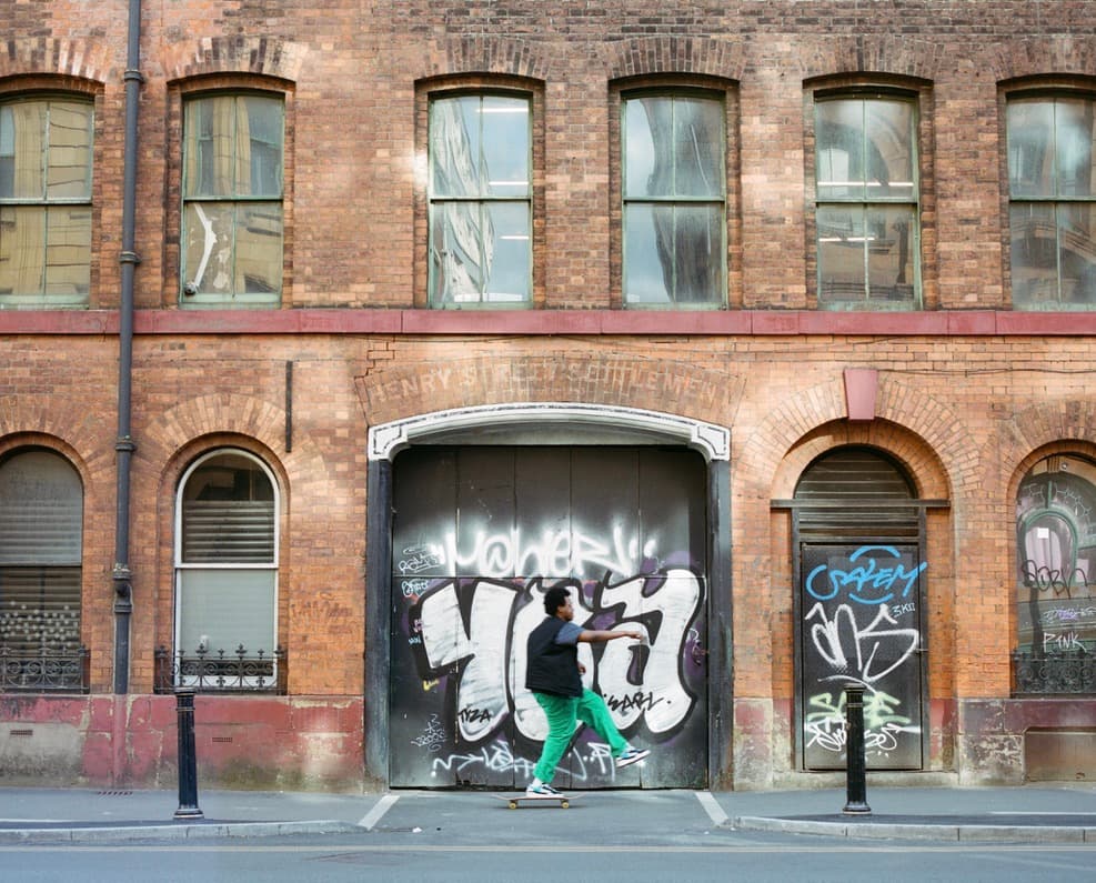 A weathered brick industrial building