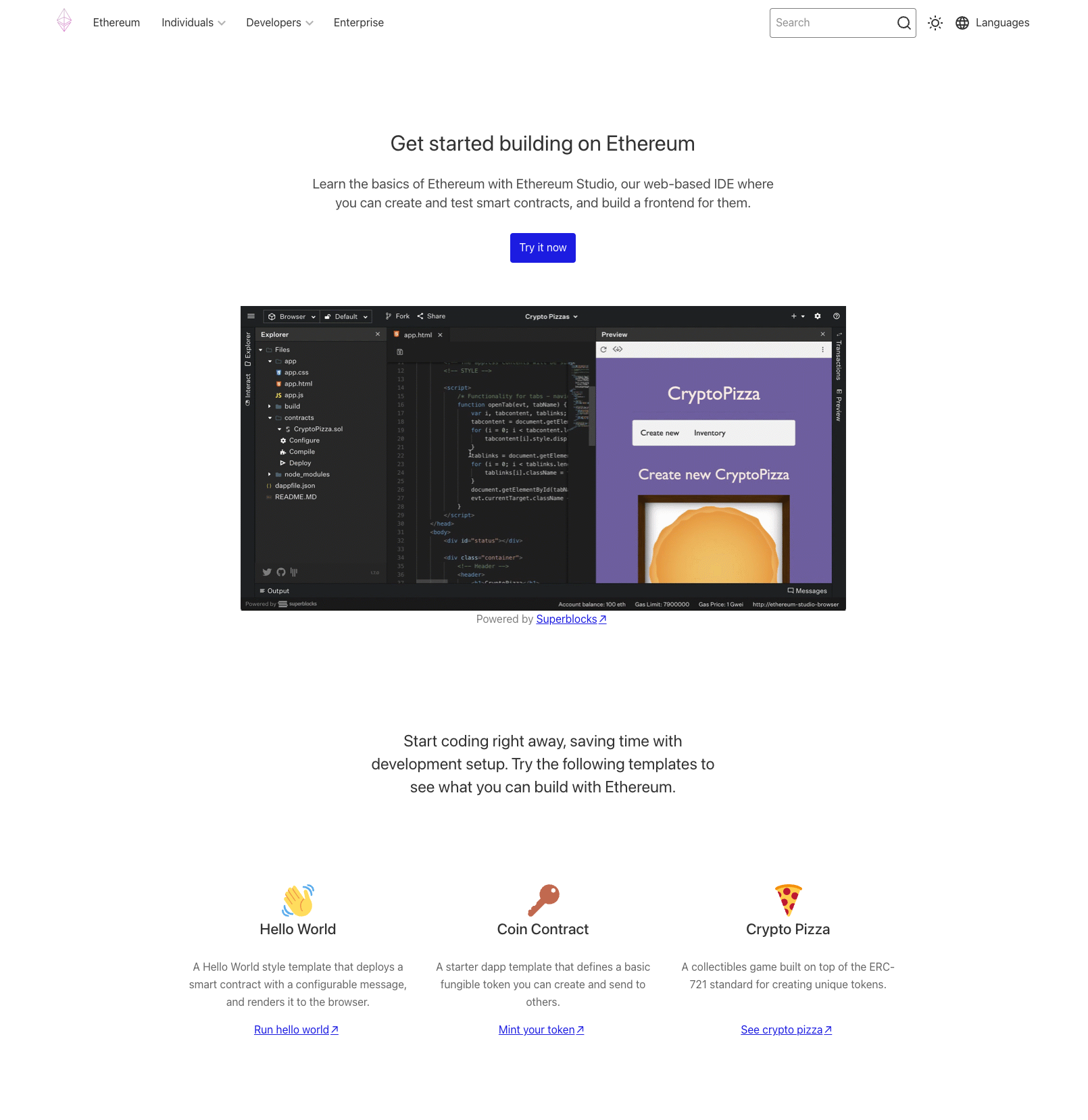 The Ethereum developer page designed by Carl Fairclough
