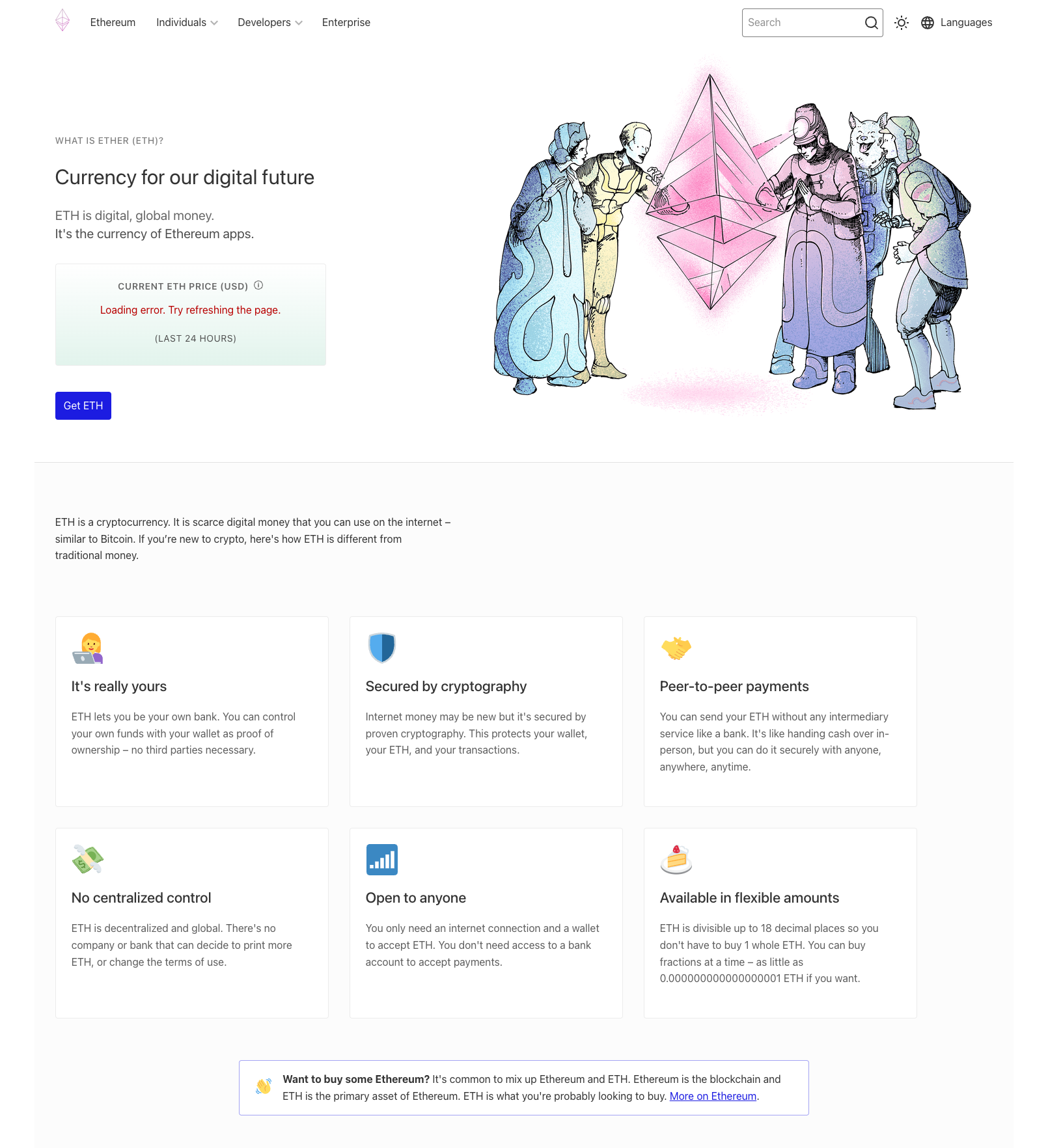 The Ethereum what is ether page designed by Carl Fairclough