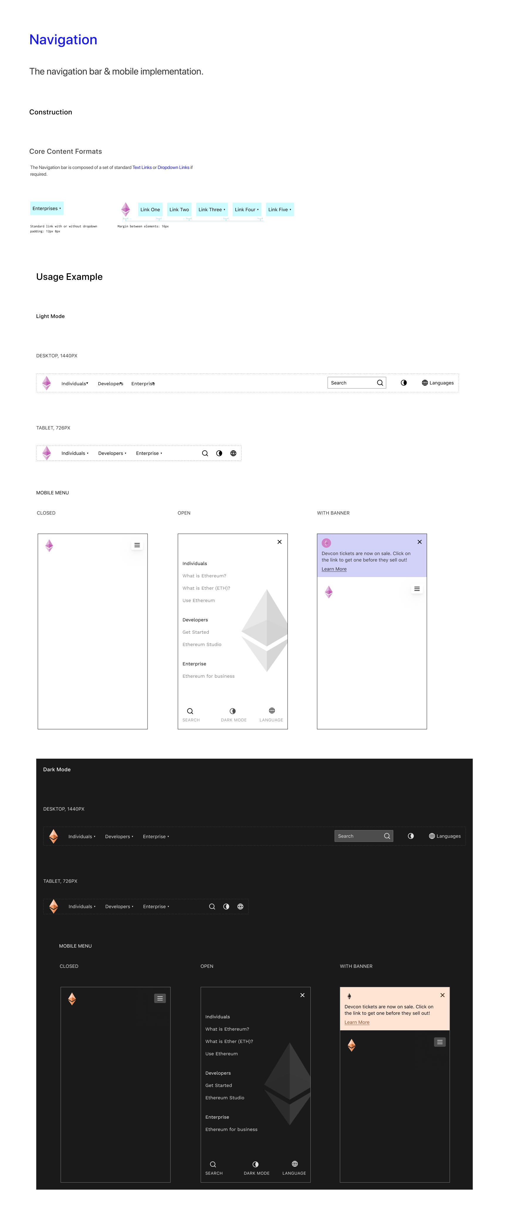 Ethereum.org styleguide navigation by Carl Fairclough