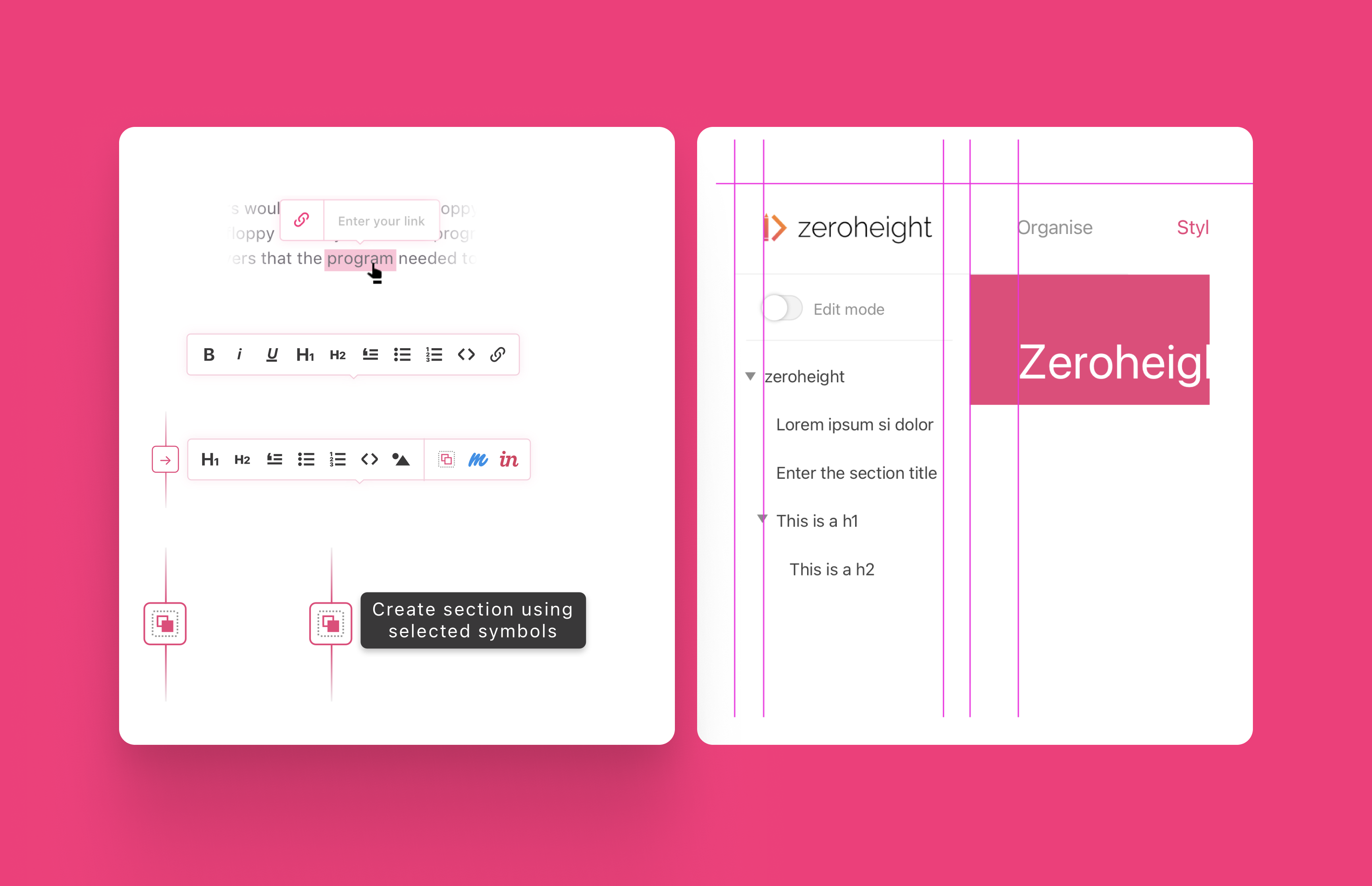 Zeroheight editing controls and responsive page structure
